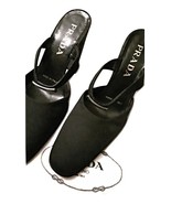 authentic prada women used black satin shoes 37.5 - £78.22 GBP