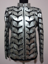 Plus Size Silver Leather Leaf Jacket Women All Colors Sizes Genuine Zip ... - £176.56 GBP