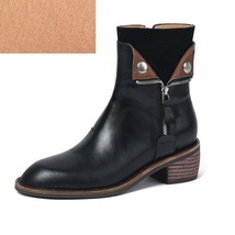 Ladies Shoes Cowhide Winter Boots Fashion Zippers Retro Spring Shoes On Med Heel - £127.92 GBP
