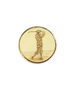 Signed Barlow Golfer Tie Tack Pin Round Gold Tone Golfing Sports - £7.85 GBP
