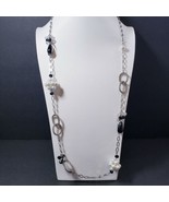 White &amp; Black Acrylic with Faux Pearls 37&quot;- 40&quot; Lariat Necklace - £12.77 GBP