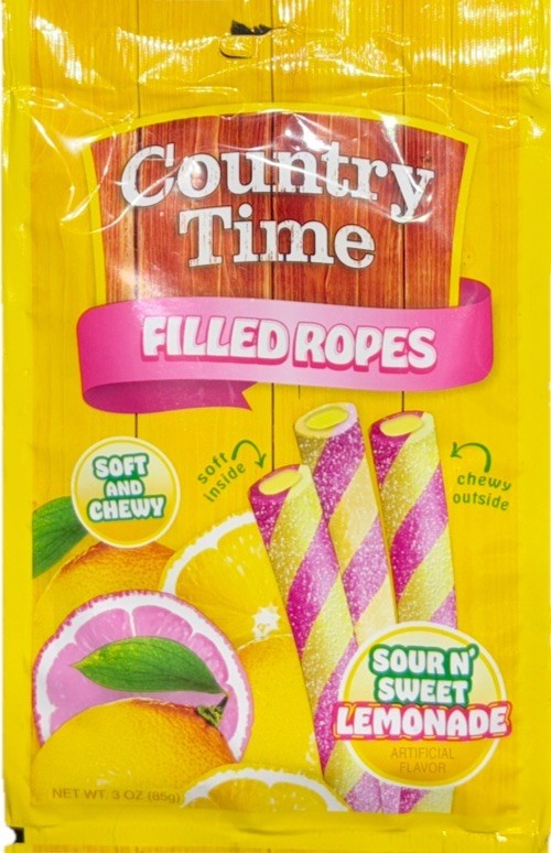 Country Time 3oz SOUR N SWEET LEMONADE Filled Ropes Soft &amp; Chewy Candy-S... - $7.80