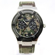 New Guess U0458L1 Camouflage Dial and Iconic Canvas Green Band Women Watch - £88.83 GBP