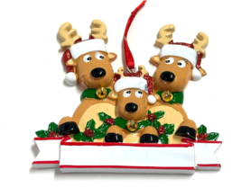 Reindeer Family of 3with Santa Hats  Christmas Ornament - $6.99