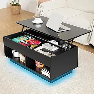 Lift Top Coffee Table With Hidden Storage Led Coffee Table Morden High G... - $294.99
