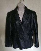 Womans Black Leather Jacket w/ Pockets Fully Lined by Clio Size 12 - £23.52 GBP