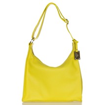 AURA Italian Made Genuine Lime Yellow Pebbled Leather Large Hobo Shoulder Bag - £282.91 GBP