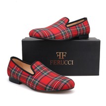 FERUCCI Scottish Red Custom-made Linen Slippers Loafers  - £119.87 GBP