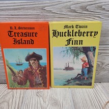 2 Legendary Classics Books Treasure Island and Huckleberry Finn Hardcover Twain - £15.81 GBP