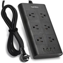 Power Strip Surge Protector, Flat Plug 10 Ft Extension Cord With 6 Outlets And 4 - £36.44 GBP