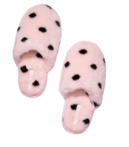 VICTORIA&#39;S SECRET Closed Toe Faux Fur Slipper Size S M L Pink Black Dot - £18.42 GBP