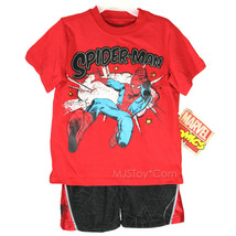 NWT Boy 2PC Outfit Set Red Spiderman Tee Marvel Spider-Man Jersey Short 3T/5T - £15.68 GBP
