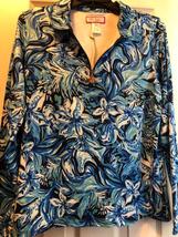 NWT Ladies STELLA PARKER Ocean Blue Floral Long Sleeve Polo Golf Shirt - M L XL image 2