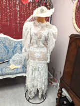 Antique Wedding Dress &amp; Bridal Veil Hat Flapper Pearls Lace 1920s Vintage Jazz - £4,009.17 GBP