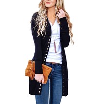 Women&#39;S Long Sleeve Snap Button Down Solid Color Knit Ribbed Neckline Cardigans  - £48.98 GBP