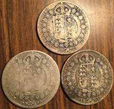 1889 1890 1891 Lot Of 3 Uk Gb Great Britain Silver Half Crown Coins - £51.48 GBP