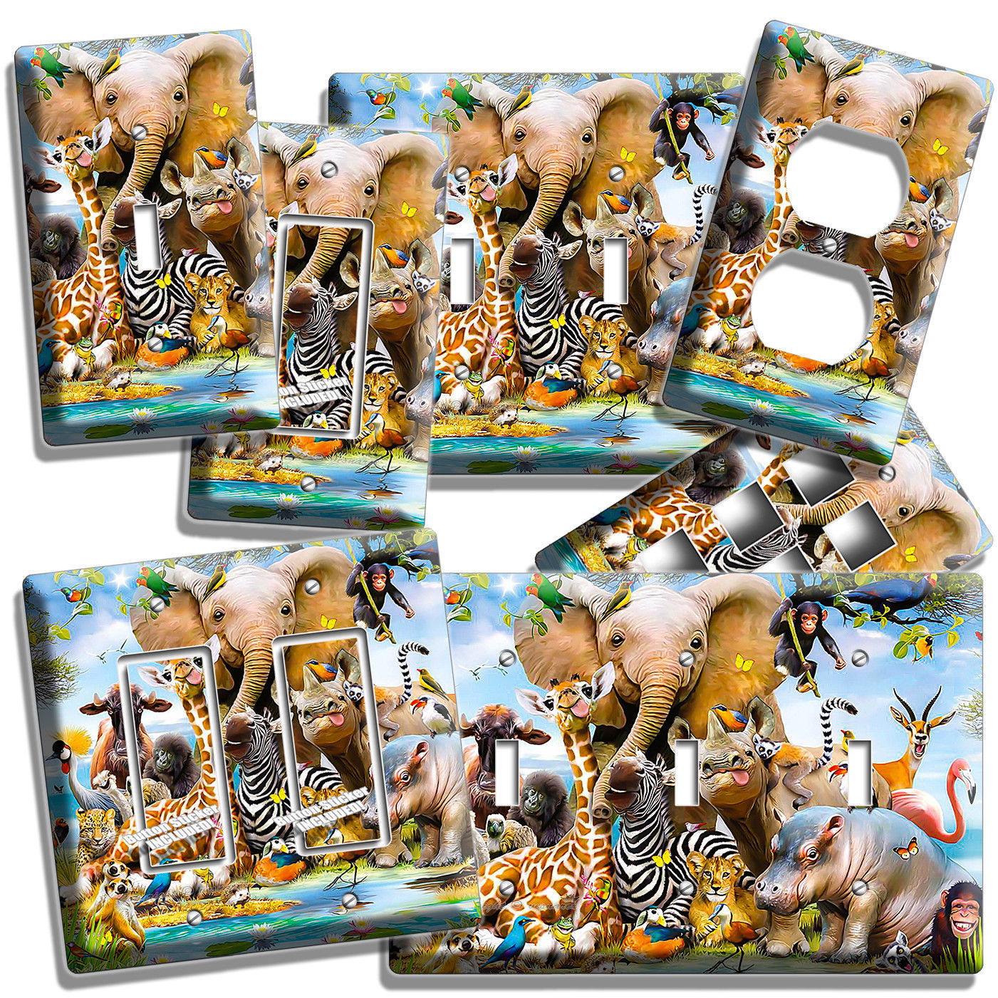 AFRICAN SAFARI ANIMALS LIGHT SWITCH WALL PLATE OUTLET BABY NURSERY ROOM HD DECOR