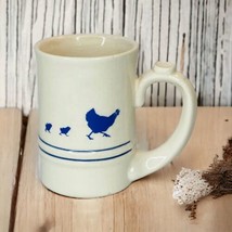 Mother Hen and Chicks Vintage Coffee Mug White Blue Pottery by Levine Farmhouse - $20.44