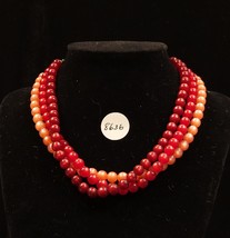 Vintage Autumn Tones 3 Strand Beaded Necklace 15 Inches - £12.50 GBP