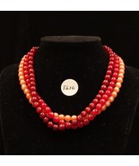 Vintage Autumn Tones 3 Strand Beaded Necklace 15 Inches - £12.57 GBP