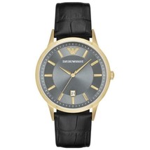 Brand New Mens Emporio Amarni AR11049 Gold & Black Leather Watch - $121.62