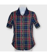 TUCKERNUCK The Shirt Rochelle Behrens navy tartan plaid short sleeve top... - $49.00