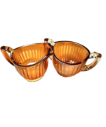 Vintage Marigold Ribbed Carnival Glass Creamer And Sugar Dish Cracked Ha... - €17,22 EUR