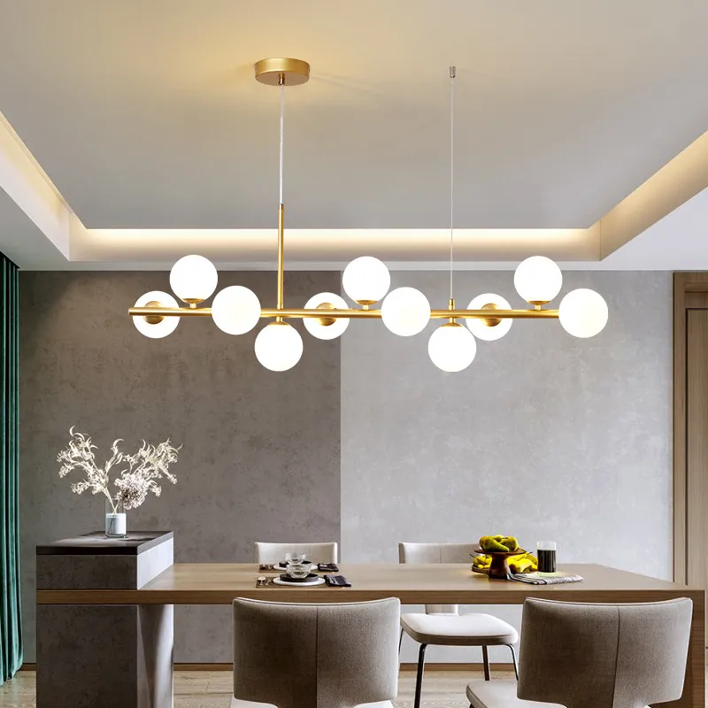 Modern Long Dining Room Chandeliers Glass Ball Lampshade Light Over The Table - £365.17 GBP+