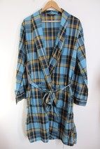 Vtg Traveler Blue Yellow Check Permanent Press Cotton Lightweight Robe - £23.91 GBP