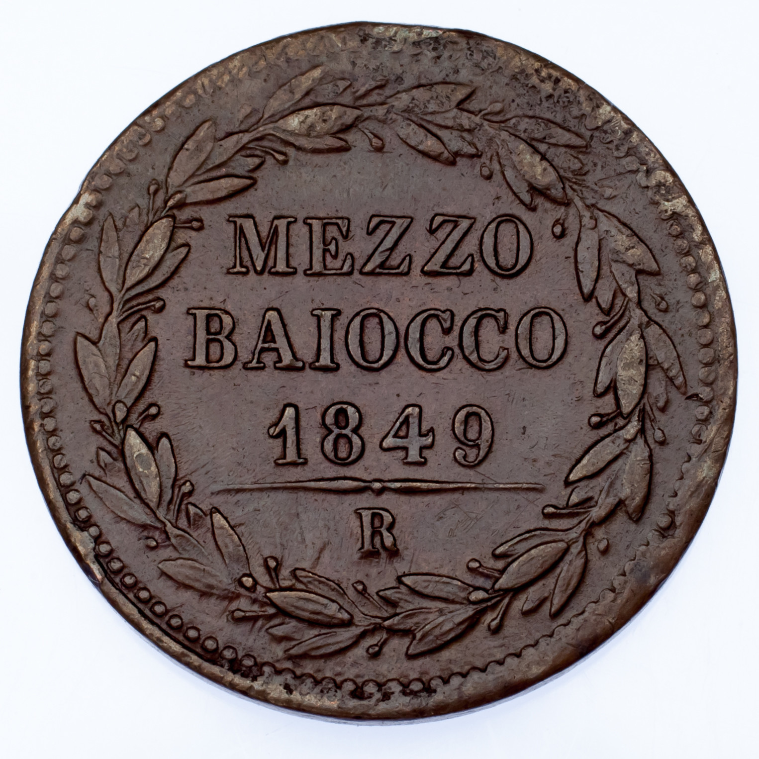 1849-R Italian Papal States Mezzo (1/2) Baiocco Year IIII KM #1340 XF+ Item image 4
