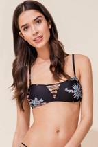 NWT YUMI KIM Large bikini top bandeau swimsuit black floral straps removable  - £37.93 GBP