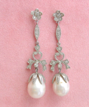 Estate Edwardian .44ctw Diamond 10mm Baroque Pearl Stud Dangle Cocktail Earrings - £2,154.07 GBP