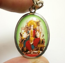 Maa Durga Uma Devi Parvati Hindu Goddess Lion vehicle blessed 1980s amulet penda - $31.72