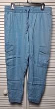 Ladies a.n.a. Cargo Utility Pants Cropped Gathered Ankle Size M Blue Sof... - $12.99