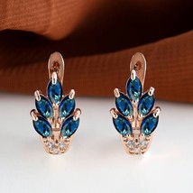 3.30Ct Marquise Simulated Sapphire Leaf Hoop Earrings Women 14k Rose Gold Over - £66.47 GBP