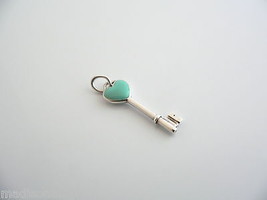 Tiffany &amp; Co Silver Blue Enamel Heart Key Pendant Charm 4 Necklace Bracelet Gift - £233.83 GBP