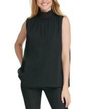MSRP $79 Dkny Sleeveless Faux-Leather Ruffle-Neck Top Black Size Small - £20.28 GBP