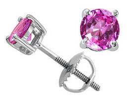 2.50 Ct. 14K Solid White Gold Round Shape Pink Sapphire Stud Earrings Screw Back - £157.48 GBP