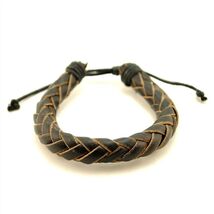 NATURAL LEATHER BRACELET Black Braid Cord Hemp Men Women Braided Adjusta... - $2.95