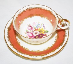 Aynsley England C861 Coral Gold Multi-Colored Flowers Tea Cup &amp; Saucer Set - £26.78 GBP