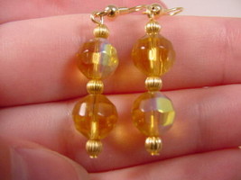 (EE-501-16) Lemon yellow Austrian crystal two faceted beads dangle earrings - £12.89 GBP