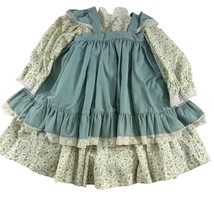 Vtg Prairie Dress Homemade See Measurements Girls Toddler Pinafore Blue Floral - £58.33 GBP