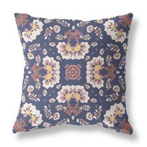 16&quot; Blue White Floral Indoor Outdoor Zip Throw Pillow - £44.16 GBP