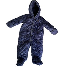 Ralph Lauren Hooded Snowsuit Baby 9 Mo Puffer Blue Blue Fleece Lined Zip... - $17.98