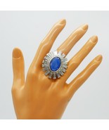 Vtg blue stone &amp; white baguette cut rhinestone sunburst cocktail stateme... - £19.98 GBP