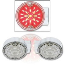 Red 3-1/4&quot; 21-LED Metal Chrome Tail Signal Dual Function Light PAIR For Harley - £78.14 GBP