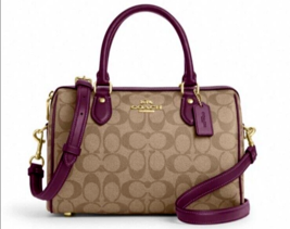 New Coach CH280 Rowan Satchel Signature Coated Canvas Khaki / Deep Berry - £113.57 GBP