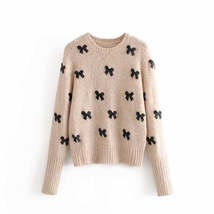 Elegant Bow Tie Appliques Sweater Women Casual O - £19.31 GBP