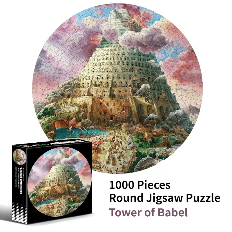 65*65cm Adults 1000 Pieces Paper Jigsaw Puzzles Tower of Babel Famous Landscape - £15.65 GBP