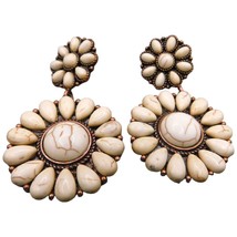 Vintage Western Style Earrings Floral Simulated Stone Copper Tone 1.5&quot; Drop - £6.26 GBP